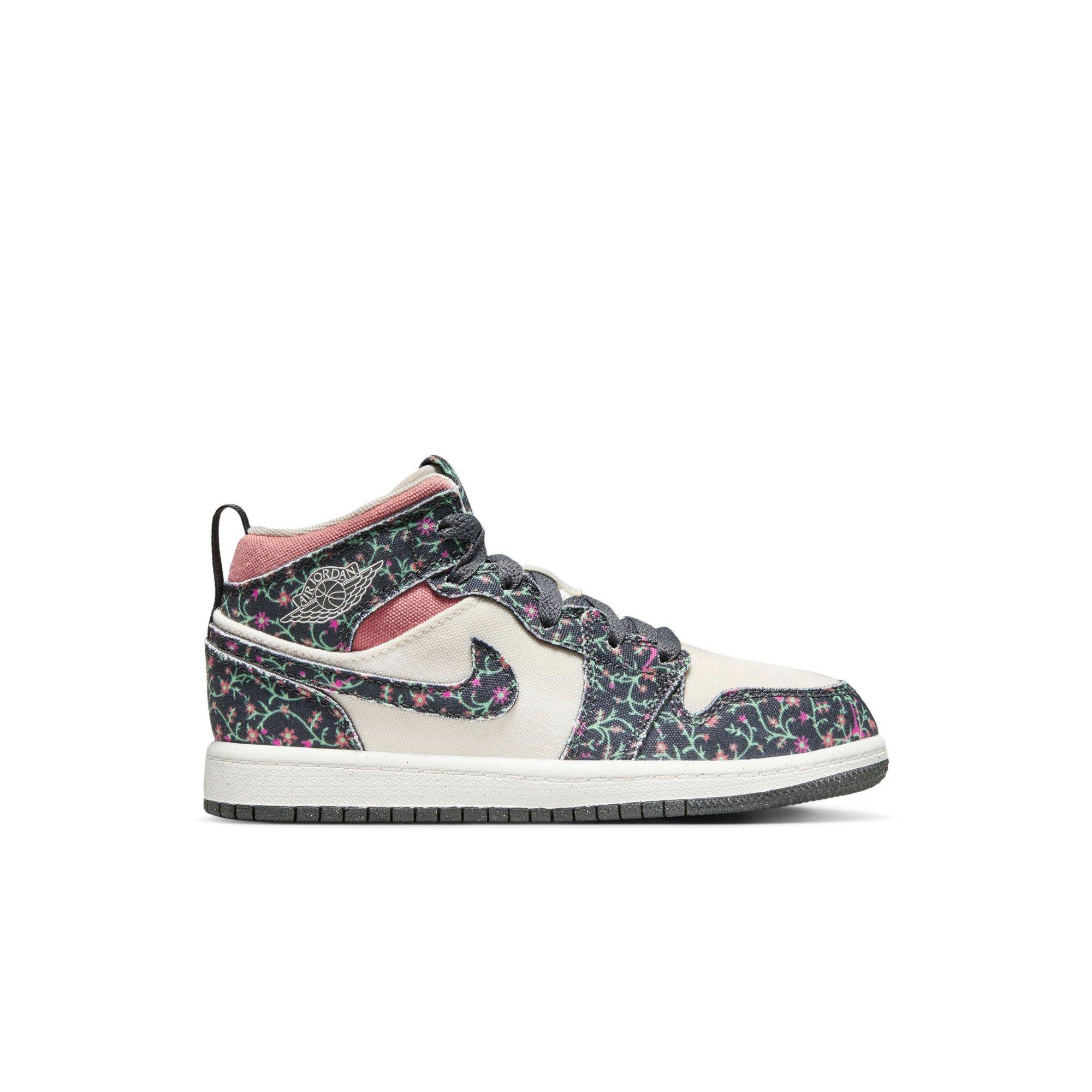 Jordan 1 Mid SE Anthracite Sail Red Stardust Preschool Girls Shoe Hibbett